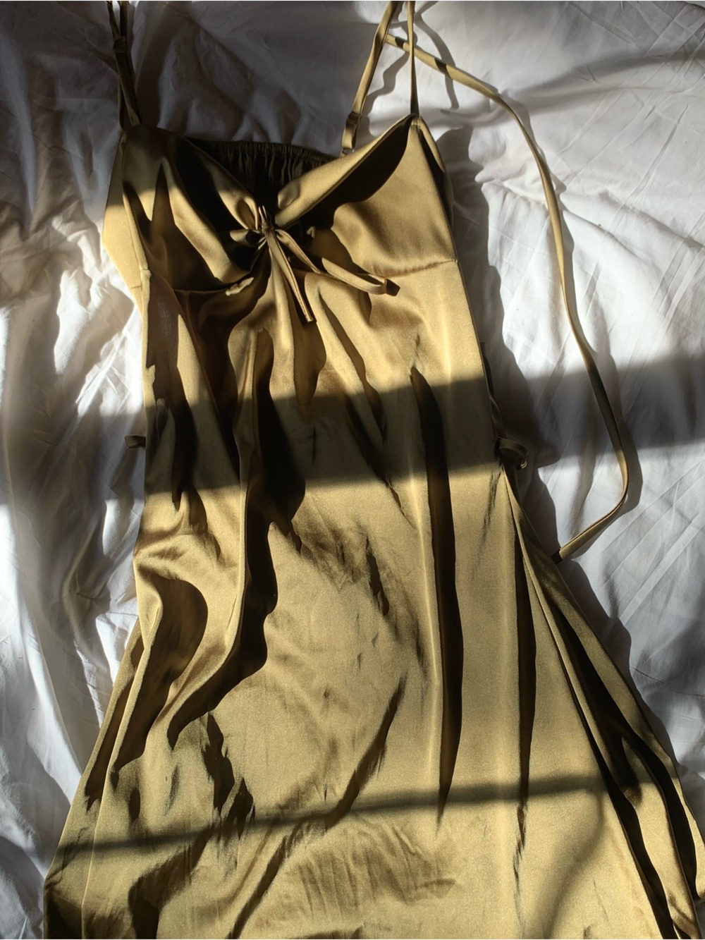 Satin Slip Dress in Olive Green